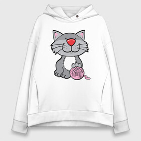 Женское худи Oversize хлопок с принтом Smiling Cat в Екатеринбурге, френч-терри — 70% хлопок, 30% полиэстер. Мягкий теплый начес внутри —100% хлопок | боковые карманы, эластичные манжеты и нижняя кромка, капюшон на магнитной кнопке | animal | cat | cute | kitty | meow | друг | животные | киска | китти | кот | котенок | котик | котэ | кошечка | кошка | милый | мур | мяу | питомец