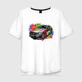 Мужская футболка хлопок Oversize с принтом Мерседес в красках в Екатеринбурге, 100% хлопок | свободный крой, круглый ворот, “спинка” длиннее передней части | авто | автомобили | диски | дорогие авто | красивые авто | мерседес | тачка