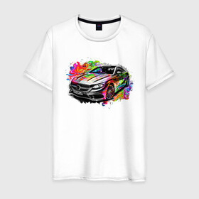 Мужская футболка хлопок с принтом Мерседес в красках в Екатеринбурге, 100% хлопок | прямой крой, круглый вырез горловины, длина до линии бедер, слегка спущенное плечо. | авто | автомобили | диски | дорогие авто | красивые авто | мерседес | тачка