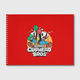 Альбом для рисования с принтом Super Cuphead Bros в Екатеринбурге, 100% бумага
 | матовая бумага, плотность 200 мг. | Тематика изображения на принте: arkade | cup head | cuphead | game | games | mario | аркада | игра | игры | кап хэд | капхед | купа хэд | марио | сгз руфв | сгзруфв | чашкоголовый