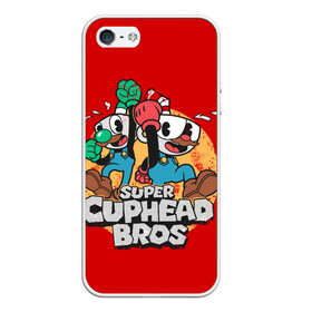 Чехол для iPhone 5/5S матовый с принтом Super Cuphead Bros в Екатеринбурге, Силикон | Область печати: задняя сторона чехла, без боковых панелей | Тематика изображения на принте: arkade | cup head | cuphead | game | games | mario | аркада | игра | игры | кап хэд | капхед | купа хэд | марио | сгз руфв | сгзруфв | чашкоголовый