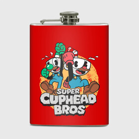 Фляга с принтом Super Cuphead Bros в Екатеринбурге, металлический корпус | емкость 0,22 л, размер 125 х 94 мм. Виниловая наклейка запечатывается полностью | arkade | cup head | cuphead | game | games | mario | аркада | игра | игры | кап хэд | капхед | купа хэд | марио | сгз руфв | сгзруфв | чашкоголовый