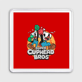 Магнит 55*55 с принтом Super Cuphead Bros в Екатеринбурге, Пластик | Размер: 65*65 мм; Размер печати: 55*55 мм | arkade | cup head | cuphead | game | games | mario | аркада | игра | игры | кап хэд | капхед | купа хэд | марио | сгз руфв | сгзруфв | чашкоголовый