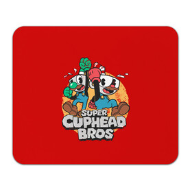 Коврик для мышки прямоугольный с принтом Super Cuphead Bros в Екатеринбурге, натуральный каучук | размер 230 х 185 мм; запечатка лицевой стороны | Тематика изображения на принте: arkade | cup head | cuphead | game | games | mario | аркада | игра | игры | кап хэд | капхед | купа хэд | марио | сгз руфв | сгзруфв | чашкоголовый