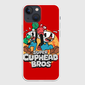 Чехол для iPhone 13 mini с принтом Super Cuphead Bros в Екатеринбурге,  |  | arkade | cup head | cuphead | game | games | mario | аркада | игра | игры | кап хэд | капхед | купа хэд | марио | сгз руфв | сгзруфв | чашкоголовый