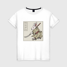 Женская футболка хлопок с принтом Кролик Самурай Rabbit Samurai в Екатеринбурге, 100% хлопок | прямой крой, круглый вырез горловины, длина до линии бедер, слегка спущенное плечо | art | cyberpunk samurai | ninja | oni | rdsmry | ronin | samurai | shogun | ukiyo e | арт | живопись | животные | заяц | киберпанк самурай | мерч | прикол | путь воина | путь самурая | ронин | сёгун | токио | укиё э | фреска | харакири