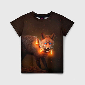 Детская футболка 3D с принтом Лисица с гирляндой в Екатеринбурге, 100% гипоаллергенный полиэфир | прямой крой, круглый вырез горловины, длина до линии бедер, чуть спущенное плечо, ткань немного тянется | fox | foxy | животное | звери | лиса | лисенок | лисичка | милая | рыжая | фокс