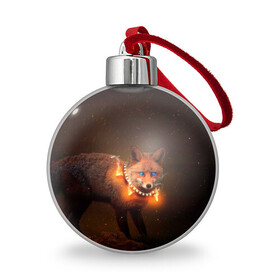 Ёлочный шар с принтом Лисица с гирляндой в Екатеринбурге, Пластик | Диаметр: 77 мм | Тематика изображения на принте: fox | foxy | животное | звери | лиса | лисенок | лисичка | милая | рыжая | фокс