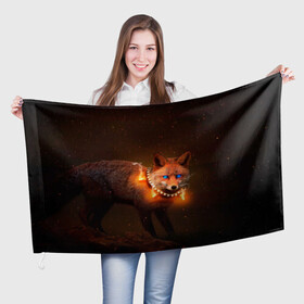 Флаг 3D с принтом Лисица с гирляндой в Екатеринбурге, 100% полиэстер | плотность ткани — 95 г/м2, размер — 67 х 109 см. Принт наносится с одной стороны | fox | foxy | животное | звери | лиса | лисенок | лисичка | милая | рыжая | фокс