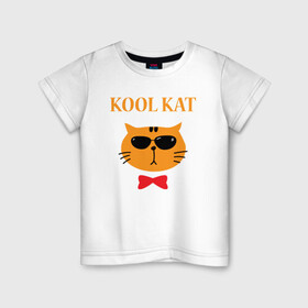 Детская футболка хлопок с принтом Kool kat в Екатеринбурге, 100% хлопок | круглый вырез горловины, полуприлегающий силуэт, длина до линии бедер | Тематика изображения на принте: animal | cat | cute | kitty | meow | друг | животные | киска | китти | кот | котенок | котик | котэ | кошечка | кошка | милый | мур | мяу | питомец