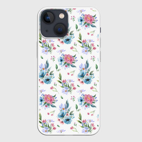 Чехол для iPhone 13 mini с принтом Весенние акварельные цветы в Екатеринбурге,  |  | flowers art | illustration | pattern | spring | summer | watercolor | wildflowers | акварель | акварельные краски | акварельный рисунок | букет | бутоны | весна | лето | полевые цветы | узор из цветов | цветочная иллюстрация