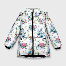 Зимняя куртка для девочек 3D с принтом Весенние акварельные цветы в Екатеринбурге, ткань верха — 100% полиэстер; подклад — 100% полиэстер, утеплитель — 100% полиэстер. | длина ниже бедра, удлиненная спинка, воротник стойка и отстегивающийся капюшон. Есть боковые карманы с листочкой на кнопках, утяжки по низу изделия и внутренний карман на молнии. 

Предусмотрены светоотражающий принт на спинке, радужный светоотражающий элемент на пуллере молнии и на резинке для утяжки. | flowers art | illustration | pattern | spring | summer | watercolor | wildflowers | акварель | акварельные краски | акварельный рисунок | букет | бутоны | весна | лето | полевые цветы | узор из цветов | цветочная иллюстрация
