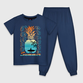Детская пижама хлопок с принтом ЛЕТО в Екатеринбурге, 100% хлопок |  брюки и футболка прямого кроя, без карманов, на брюках мягкая резинка на поясе и по низу штанин
 | Тематика изображения на принте: beach | holiday | print | sea | summer | sun | surf | ананас | лето | море | острова | отдых | отпуск | пальмы | пейзаж | песок | пляж | серфинг | солнце