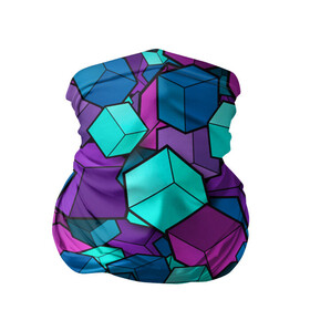 Бандана-труба 3D с принтом СИРЕНЕВЫЕ КУБЫ в Екатеринбурге, 100% полиэстер, ткань с особыми свойствами — Activecool | плотность 150‒180 г/м2; хорошо тянется, но сохраняет форму | blue | cube | geometry | геометрия | квадраты | кубики | кубы | паттерн | синий | сиреневый | текстуры | фиолетовый