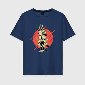 Женская футболка хлопок Oversize с принтом Пёс призрак - путь самурая в Екатеринбурге, 100% хлопок | свободный крой, круглый ворот, спущенный рукав, длина до линии бедер
 | art | cyberpunk samurai | dog | ninja | oni | ronin | samurai | shogun | арт | капли краски | киберпанк самурай | мерч | пёсик | прикол | путь воина | ронин | сёгун | собака самурай | собачка | токио | харакири | черный самурай