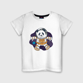 Детская футболка хлопок с принтом Милая Космическая Панда в Екатеринбурге, 100% хлопок | круглый вырез горловины, полуприлегающий силуэт, длина до линии бедер | Тематика изображения на принте: animals | astronaut | cosmonaut | cute panda | earth | helmet | kawaii | panda | pet | pets | space | space panda | астронавт | в космосе | в шлеме | детский рисунок | животные | звёзды | земля | космонавт | космос | медведь | медвежонок