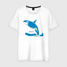 Мужская футболка хлопок с принтом Кит Косатка голубая в Екатеринбурге, 100% хлопок | прямой крой, круглый вырез горловины, длина до линии бедер, слегка спущенное плечо. | whale | кит | косатка | косатки | море | морские