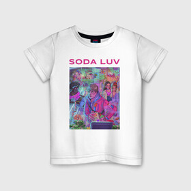 Детская футболка хлопок с принтом SODA LUV в Екатеринбурге, 100% хлопок | круглый вырез горловины, полуприлегающий силуэт, длина до линии бедер | Тематика изображения на принте: luv | melon | music | soda | sodaluv | бигасс | коми | лав | лого | лув | мелон | сода