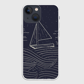 Чехол для iPhone 13 mini с принтом Одинокий корабль в море в Екатеринбурге,  |  | alone | sailboat | ship | ships | волны | кораблик | корабль | лодка | ночь | одинокий | парус | парусная лодка