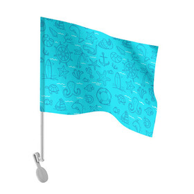 Флаг для автомобиля с принтом Морская тема в Екатеринбурге, 100% полиэстер | Размер: 30*21 см | креветки | круг | морская живность | морское | пальмы | раки | ракушки | рыбы | спасательный | черепашки | штурвал