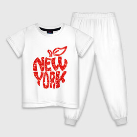 Детская пижама хлопок с принтом NEW YORK в Екатеринбурге, 100% хлопок |  брюки и футболка прямого кроя, без карманов, на брюках мягкая резинка на поясе и по низу штанин
 | big apple | city | new york | red | tourist | usa | большое яблоко | город | надпись | нью йорк | сша | текст | туризм