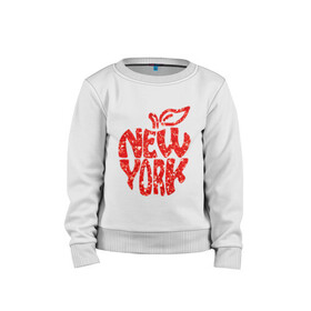 Детский свитшот хлопок с принтом NEW YORK в Екатеринбурге, 100% хлопок | круглый вырез горловины, эластичные манжеты, пояс и воротник | big apple | city | new york | red | tourist | usa | большое яблоко | город | надпись | нью йорк | сша | текст | туризм