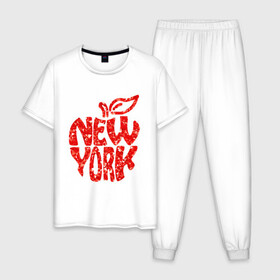 Мужская пижама хлопок с принтом NEW YORK в Екатеринбурге, 100% хлопок | брюки и футболка прямого кроя, без карманов, на брюках мягкая резинка на поясе и по низу штанин
 | big apple | city | new york | red | tourist | usa | большое яблоко | город | надпись | нью йорк | сша | текст | туризм