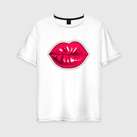 Женская футболка хлопок Oversize с принтом Чмок в Екатеринбурге, 100% хлопок | свободный крой, круглый ворот, спущенный рукав, длина до линии бедер
 | lips | вектор | губы | иллюстрация | поцелуй