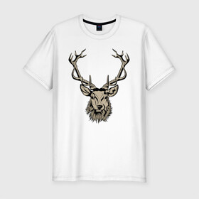 Мужская футболка хлопок Slim с принтом Редкий олень в Екатеринбурге, 92% хлопок, 8% лайкра | приталенный силуэт, круглый вырез ворота, длина до линии бедра, короткий рукав | deer | дикая природа | животные | звери | олень