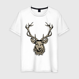 Мужская футболка хлопок с принтом Редкий олень в Екатеринбурге, 100% хлопок | прямой крой, круглый вырез горловины, длина до линии бедер, слегка спущенное плечо. | deer | дикая природа | животные | звери | олень