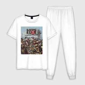 Мужская пижама хлопок с принтом Bleeding Edge в Екатеринбурге, 100% хлопок | брюки и футболка прямого кроя, без карманов, на брюках мягкая резинка на поясе и по низу штанин
 | games | microsoft | ninja theory | xbox