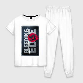 Женская пижама хлопок с принтом Bleeding Edge Logo в Екатеринбурге, 100% хлопок | брюки и футболка прямого кроя, без карманов, на брюках мягкая резинка на поясе и по низу штанин | games | microsoft | ninja theory | xbox