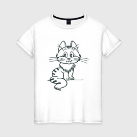 Женская футболка хлопок с принтом Косьма в Екатеринбурге, 100% хлопок | прямой крой, круглый вырез горловины, длина до линии бедер, слегка спущенное плечо | animal | cat | cute | kitty | meow | друг | животные | киска | китти | кот | котенок | котик | котэ | кошечка | кошка | милый | мур | мяу | питомец