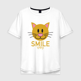 Мужская футболка хлопок Oversize с принтом Smile Cat в Екатеринбурге, 100% хлопок | свободный крой, круглый ворот, “спинка” длиннее передней части | animal | cat | cute | kitty | meow | smile | друг | животные | киска | китти | кот | котенок | котик | котэ | кошечка | кошка | милый | мур | мяу | питомец