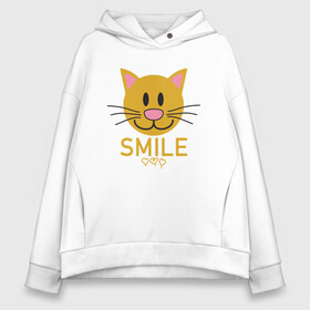 Женское худи Oversize хлопок с принтом Smile Cat в Екатеринбурге, френч-терри — 70% хлопок, 30% полиэстер. Мягкий теплый начес внутри —100% хлопок | боковые карманы, эластичные манжеты и нижняя кромка, капюшон на магнитной кнопке | animal | cat | cute | kitty | meow | smile | друг | животные | киска | китти | кот | котенок | котик | котэ | кошечка | кошка | милый | мур | мяу | питомец