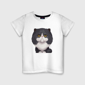 Детская футболка хлопок с принтом Важный кот в Екатеринбурге, 100% хлопок | круглый вырез горловины, полуприлегающий силуэт, длина до линии бедер | animal | cat | cute | kitty | meow | друг | животные | киска | китти | кот | котенок | котик | котэ | кошечка | кошка | милый | мур | мяу | питомец