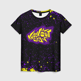 Женская футболка 3D с принтом Knockout City logo в Екатеринбурге, 100% полиэфир ( синтетическое хлопкоподобное полотно) | прямой крой, круглый вырез горловины, длина до линии бедер | knockout city | вышибала | игра | логотипы игр | нокаут | нокаут сити | экшн
