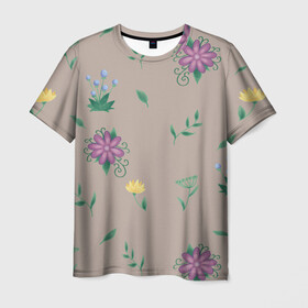 Мужская футболка 3D с принтом Цветочная эстетика в Екатеринбурге, 100% полиэфир | прямой крой, круглый вырез горловины, длина до линии бедер | лето | лист | листья | одуванчик | природа | растение | растения | цветок | цветочек | цветы
