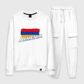 Женский костюм хлопок с принтом Armenia Flag в Екатеринбурге, 100% хлопок | на свитшоте круглая горловина, мягкая резинка по низу. Брюки заужены к низу, на них два вида карманов: два 