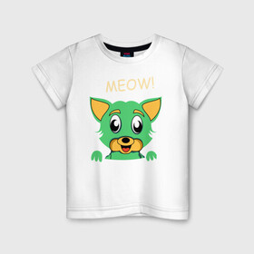 Детская футболка хлопок с принтом МИЛЫЙ КОТИК в Екатеринбурге, 100% хлопок | круглый вырез горловины, полуприлегающий силуэт, длина до линии бедер | animal | cat | children | green | meow | детские | домашние | животные | зеленый | карман | кис кис | кот | котик | котэ | кошки | малыш | мяу