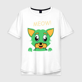 Мужская футболка хлопок Oversize с принтом МИЛЫЙ КОТИК в Екатеринбурге, 100% хлопок | свободный крой, круглый ворот, “спинка” длиннее передней части | animal | cat | children | green | meow | детские | домашние | животные | зеленый | карман | кис кис | кот | котик | котэ | кошки | малыш | мяу
