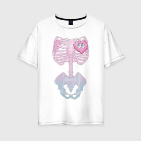 Женская футболка хлопок Oversize с принтом yumemi riamu (Риаму Юмэми) в Екатеринбурге, 100% хлопок | свободный крой, круглый ворот, спущенный рукав, длина до линии бедер
 | Тематика изображения на принте: anime | yumemi riamu | аниме | девушки золушки | риаму юмэми | сердце | скелет | хэллоуин