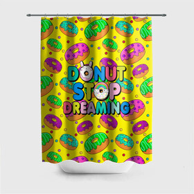Штора 3D для ванной с принтом DONUTS в Екатеринбурге, 100% полиэстер | плотность материала — 100 г/м2. Стандартный размер — 146 см х 180 см. По верхнему краю — пластиковые люверсы для креплений. В комплекте 10 пластиковых колец | candys | children | donut | dreaming | food | rainbow | stop | вкусняшки | детские | еда | желтый | крем | мечты | надписи | пончики | сладости | текстуры