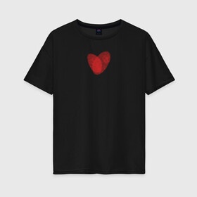 Женская футболка хлопок Oversize с принтом Отпечатки в виде сердца в Екатеринбурге, 100% хлопок | свободный крой, круглый ворот, спущенный рукав, длина до линии бедер
 | heart | love | любовь | отношения | отпечаток | сердце
