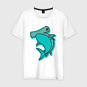 Мужская футболка хлопок с принтом Акула молот в Екатеринбурге, 100% хлопок | прямой крой, круглый вырез горловины, длина до линии бедер, слегка спущенное плечо. | shark | акула | акулы | жители | молот | молотоголовая | море | морские | океан | рыба