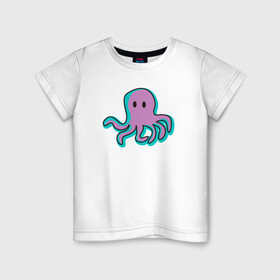 Детская футболка хлопок с принтом Осьминог в Екатеринбурге, 100% хлопок | круглый вырез горловины, полуприлегающий силуэт, длина до линии бедер | cute | octopus | милый | морское | осьминог | осьминожка | паттерн | тентакли | щупальца