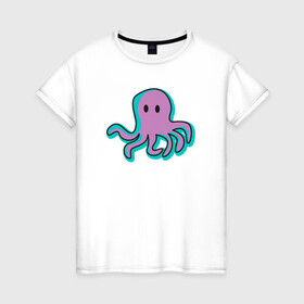 Женская футболка хлопок с принтом Осьминог в Екатеринбурге, 100% хлопок | прямой крой, круглый вырез горловины, длина до линии бедер, слегка спущенное плечо | cute | octopus | милый | морское | осьминог | осьминожка | паттерн | тентакли | щупальца