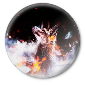 Значок с принтом Лиса с рогами в Екатеринбурге,  металл | круглая форма, металлическая застежка в виде булавки | Тематика изображения на принте: fox | foxy | животное | звери | лиса | лисенок | лисичка | милая | рыжая | фокс