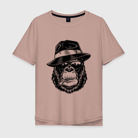 Мужская футболка хлопок Oversize с принтом Gorilla в Екатеринбурге, 100% хлопок | свободный крой, круглый ворот, “спинка” длиннее передней части | Тематика изображения на принте: горилла | обезьяна | очки | шляпа