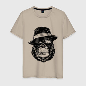 Мужская футболка хлопок с принтом Gorilla в Екатеринбурге, 100% хлопок | прямой крой, круглый вырез горловины, длина до линии бедер, слегка спущенное плечо. | горилла | обезьяна | очки | шляпа